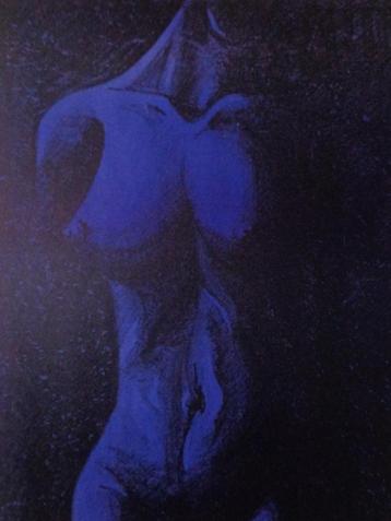 litho Paul Verbeeck sensuele naakte vrouw in het blauw