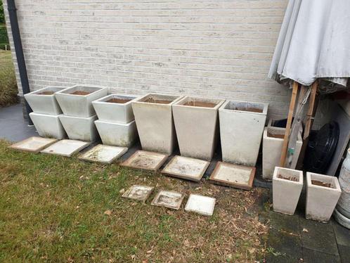 13x geglazuurde vorstbestendige vierkante bloempot + schalen, Tuin en Terras, Bloempotten, Binnen, Tuin, Ophalen of Verzenden