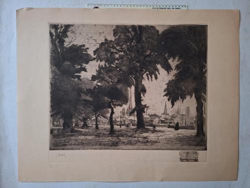Grote ets Georges Le Meilleur stadsgezicht/grote bomen 1908, Antiek en Kunst, Kunst | Etsen en Gravures, Ophalen of Verzenden