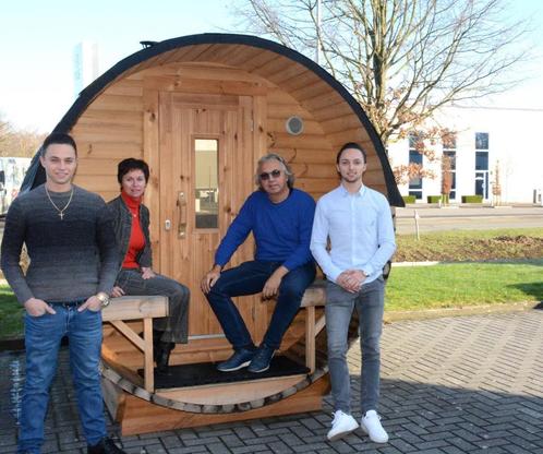 Barrelsauna in thermowood, Sport en Fitness, Sauna, Nieuw, Complete sauna, Fins of Traditioneel, Ophalen