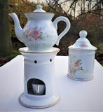 Limoges porseleinen (kruiden) theepot set met warmhouder, Overige typen, Ophalen of Verzenden, Effen, Zo goed als nieuw