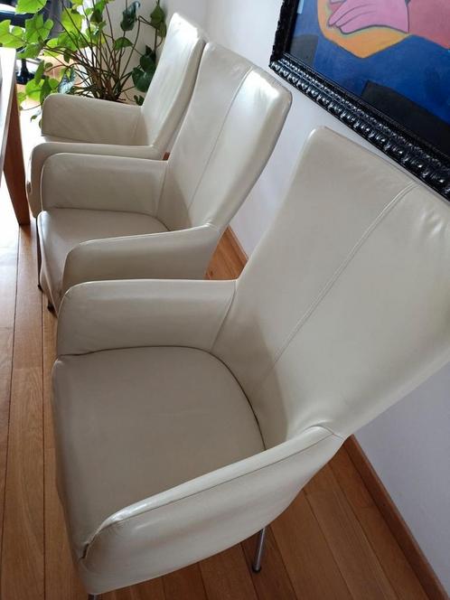 Six chaises en cuir, couleur crème, Maison & Meubles, Fauteuils, Comme neuf, Enlèvement