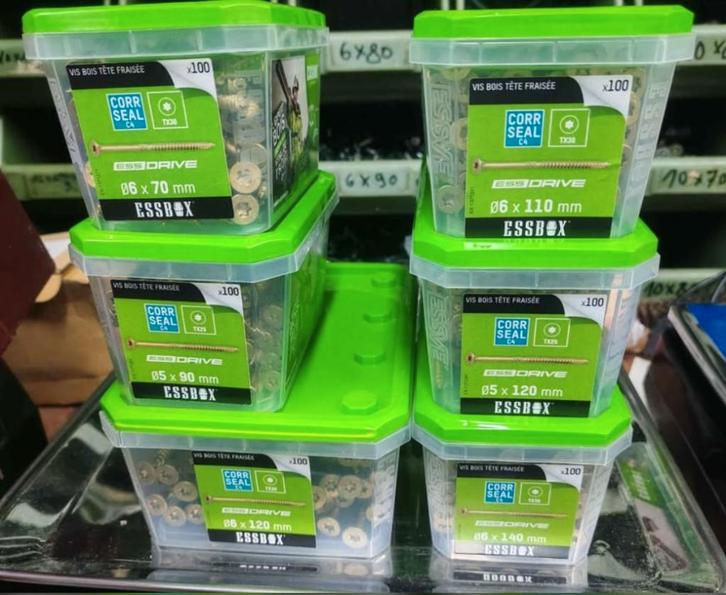 Lot de 6 boites de vis à bois spéciales extérieures, Bricolage & Construction, Plaques & Panneaux, Neuf, Bois, Enlèvement ou Envoi