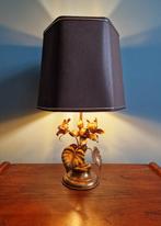 Tafellamp met bloemen in goudkleurig metaal, Italië, 1970, Ophalen of Verzenden