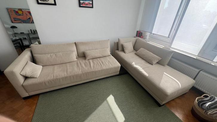 Canapé d’angle 6 places beige + 5 coussins – 650€, Huis en Inrichting, Zetels | Zetels, Gebruikt, Hoekbank, Vierpersoons of meer
