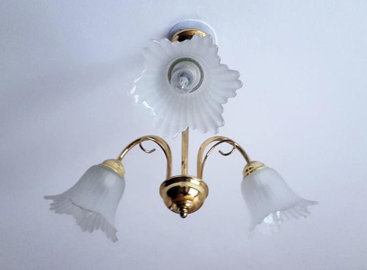 Lustre classique 3 branches, Huis en Inrichting, Lampen | Kroonluchters, Gebruikt, Glas, Overige materialen, Ophalen