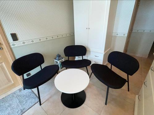 4 delige design set, 3 Lanza loungestoelen en tafel Quote, Maison & Meubles, Chaises, Comme neuf, Trois, Bois, Métal, Tissus, Noir