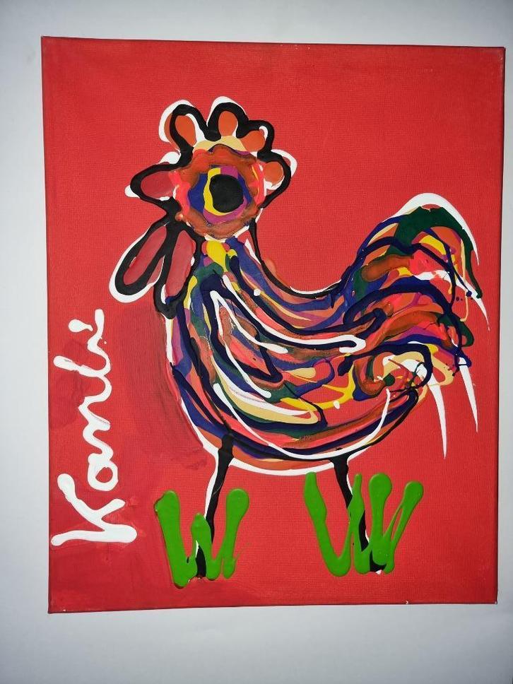 Origineel Jacob kanbier Haantje op doek, Antiek en Kunst, Kunst | Schilderijen | Klassiek, Ophalen