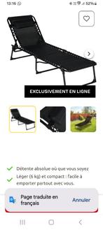 Transat noir, Jardin & Terrasse, Chaises longues, Enlèvement, Comme neuf, Réglable