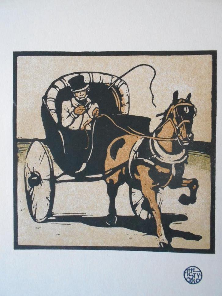 Houtsnede The Cabriolet William Nicholson (1872-1949), Antiek en Kunst, Kunst | Litho's en Zeefdrukken, Verzenden