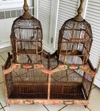 Grande cage à oiseaux double en bois victorienne antique, Enlèvement ou Envoi