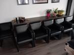6 Zwarte Lederen stoelen op wieltjes eetkamer, Huis en Inrichting, Stoelen, Vijf, Zes of meer stoelen, Gebruikt, Leer, Past bij alle stijlen