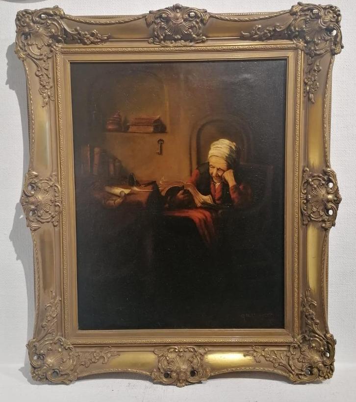 Antiek schilderij op doek - gesigneerd, Antiek en Kunst, Kunst | Schilderijen | Klassiek, Ophalen of Verzenden