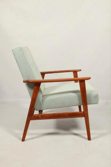 Vintage fauteuil stof babyblauw 1970 modern gerestaureerd de