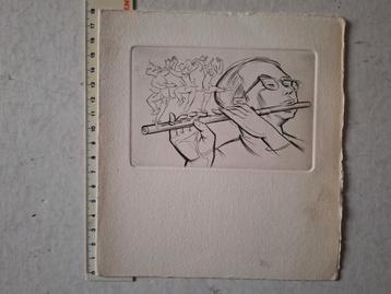 Burijngravure Gerard Gaudaen Dwarsfluitspeler beschikbaar voor biedingen
