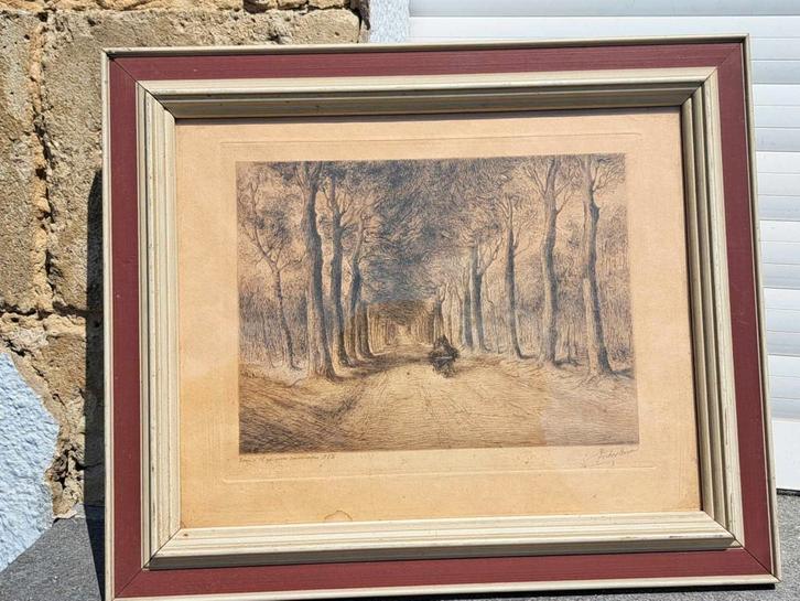 eau forte chemin anime signe victor dieu, Antiquités & Art, Art | Eaux-fortes & Gravures, Enlèvement ou Envoi