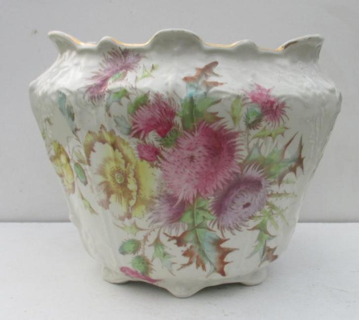 schitterende art nouveau bloempot met kleurrijke distels, Antiek en Kunst, Antiek | Keramiek en Aardewerk, Verzenden
