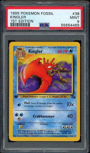 Kingler 1st Edition PSA 9 - 38/62 - Fossil 1999 beschikbaar voor biedingen