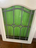 Groen Glas in lood in een houten kader, Doe-het-zelf en Bouw, Glas en Ramen, Ophalen, Gevelraam of Ruit, Gebruikt, Minder dan 80 cm
