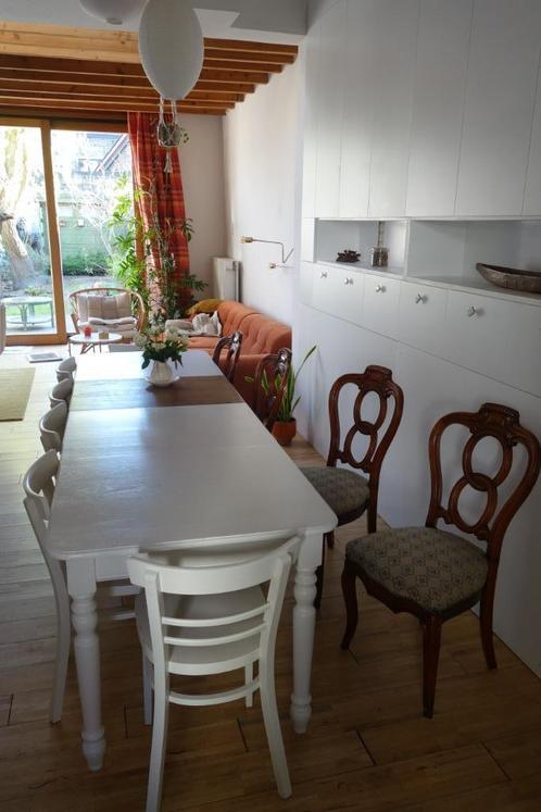 4 erg mooie volhouten authentieke stoelen, Huis en Inrichting, Stoelen, Gebruikt, Vier, Hout, Stof, Bruin, Ophalen