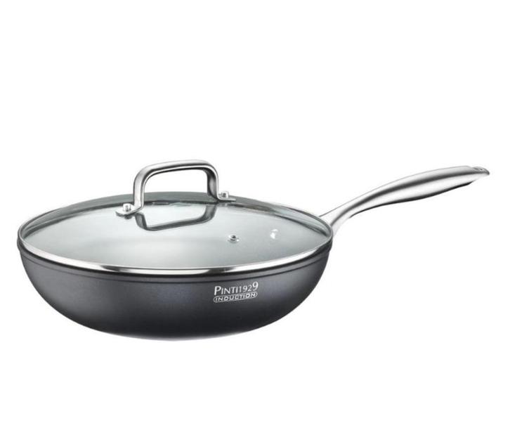 Wok met deksel 28 cm | 3 laags Titanium bodem | Pintinox ST1, Huis en Inrichting, Keuken | Potten en Pannen, Nieuw, Wok, Aluminium