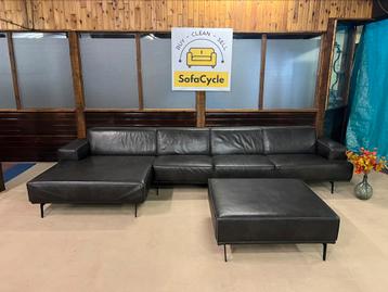 ️ Luxe Design Hoekzetel in L-vorm – Zwart Lederlook met Poef beschikbaar voor biedingen