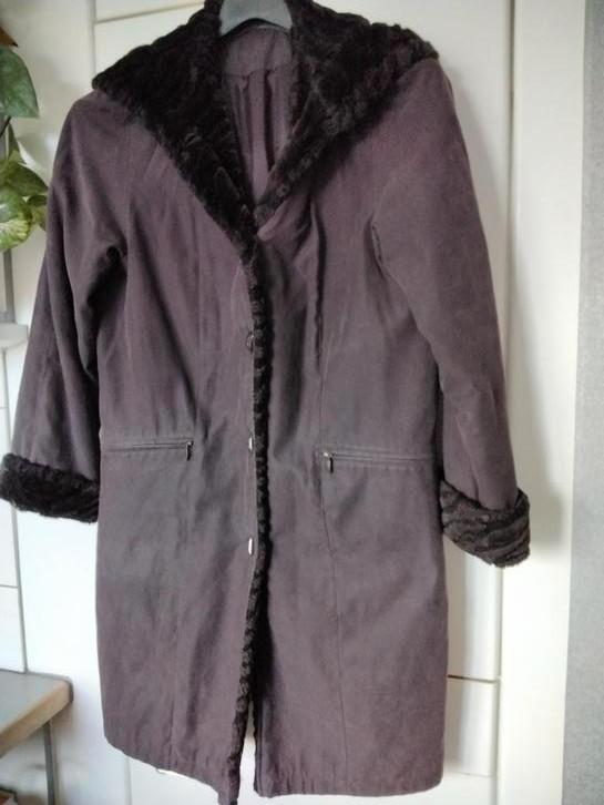 Bruine jas van leer en synthetisch bont voor dames T. 38/40, Kleding | Dames, Jassen | Winter, Zo goed als nieuw, Maat 38/40 (M)