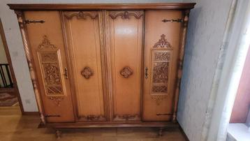 slaapkamer met kleerkast en commode, Huis en Inrichting, Ophalen, Gebruikt, Tweepersoons, Massief houten bed