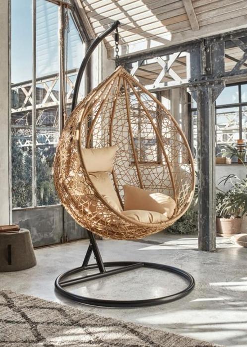 Egg chair / hangstoel in kunstrotan beige, Jardin & Terrasse, Chaises de jardin, Neuf, Enlèvement