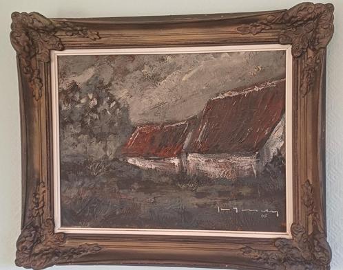 Stefaan Tessely, Boerderij bij valavond, Olieverf op paneel,, Antiek en Kunst, Kunst | Schilderijen | Klassiek, Ophalen of Verzenden