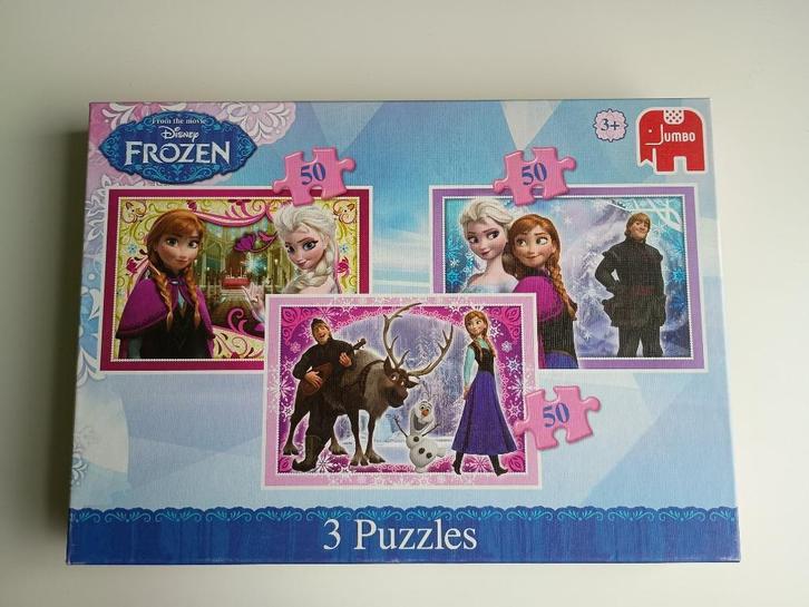 3 puzzels Frozen in 1 doos, Enfants & Bébés, Jouets | Puzzles pour enfants, Comme neuf, 10 à 50 pièces, Enlèvement ou Envoi
