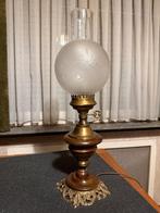 Vintage brocante lamp met glazen kap (58cm), Ophalen of Verzenden