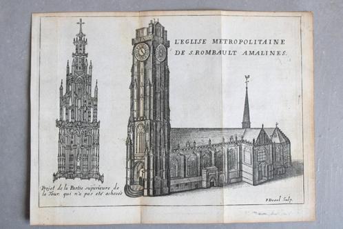 gravure Cathédrale Saint-Rombaut à Malines, vers 1710, Antiquités & Art, Art | Eaux-fortes & Gravures, Enlèvement ou Envoi
