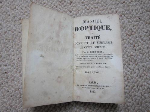 Manuel d'optique, 1833, Antiquités & Art, Antiquités | Livres & Manuscrits, Enlèvement ou Envoi