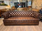 originele engelse chesterfield 3 zits bank buttonseat bruin, Ophalen of Verzenden