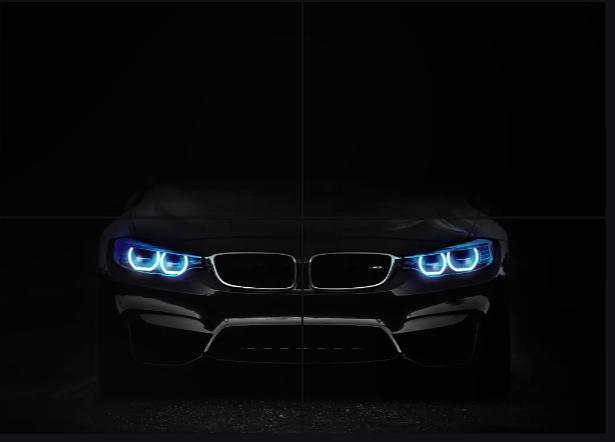 splinternieuwe 4- delige Displate BMW headlight in the dark, Verzamelen, Posters, Nieuw, Rechthoekig Liggend, Ophalen of Verzenden