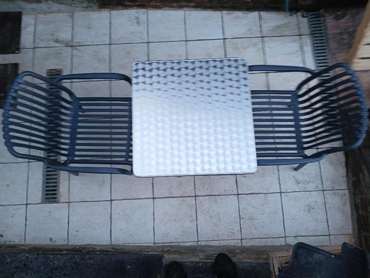 terrastafel en fauteuils, Tuin en Terras, Tuintafels, Zo goed als nieuw, Overige materialen, Ophalen