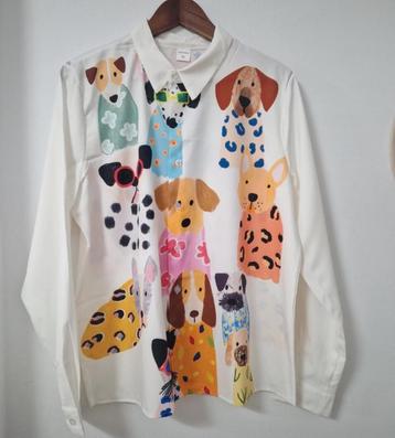 Supermooie nieuwe hemd blouse met honden print 44 beschikbaar voor biedingen