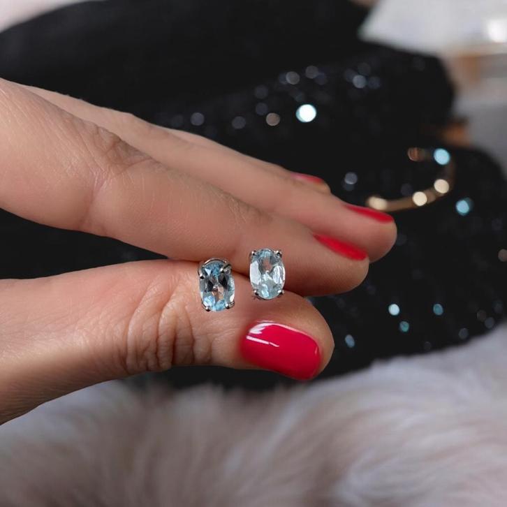 boucles d'oreilles topaze bleue naturelle en argent 925, Bijoux, Sacs & Beauté, Boucles d'oreilles, Neuf, Puces ou Clous, Argent