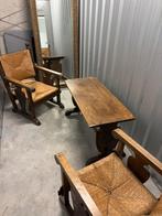 Eiken antieke zithoek: 2 zetels en bijhorende tafel, Antiek en Kunst, Ophalen