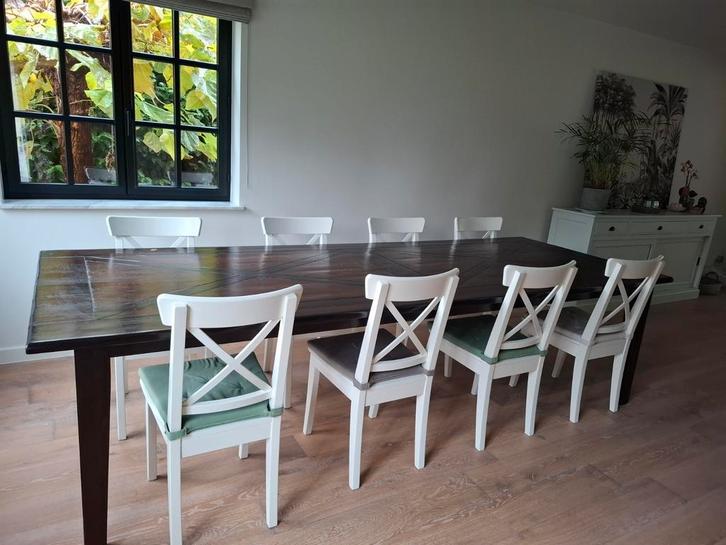 Massief voleiken eettafel 12 pers, Huis en Inrichting, Tafels | Eettafels, Gebruikt, Ophalen