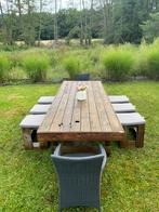 Grande table de jardin avec bancs, chaises et coussins, Jardin & Terrasse, Enlèvement, Comme neuf