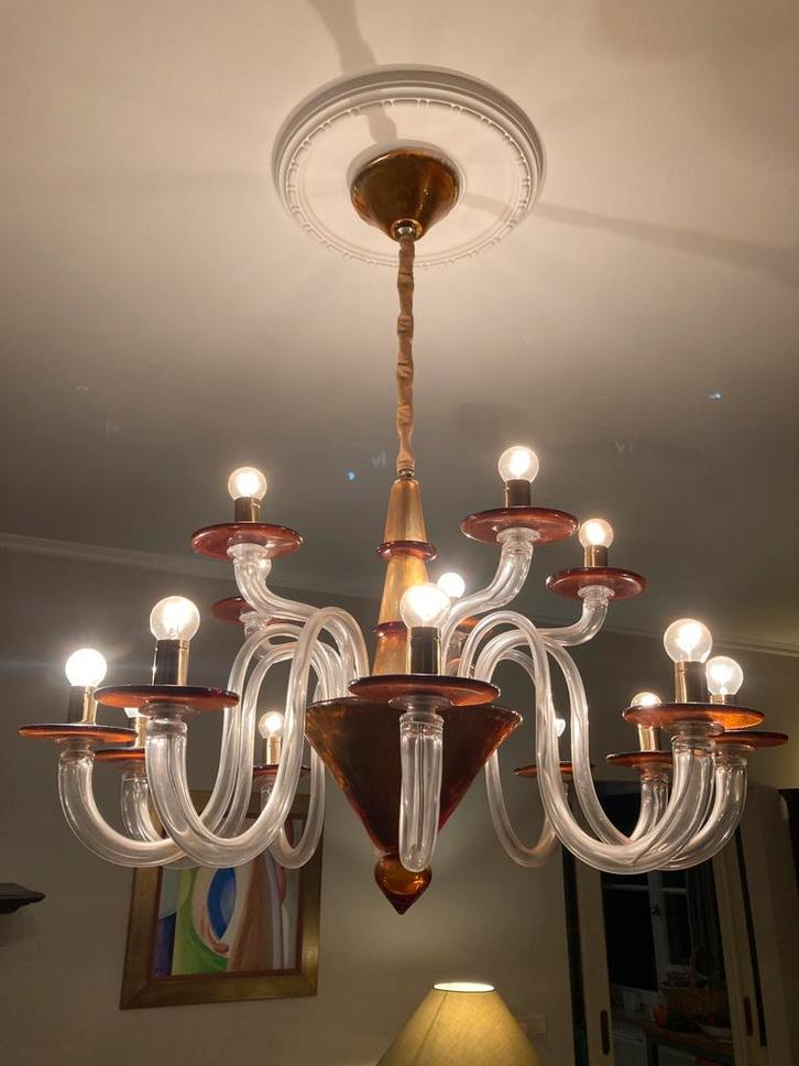 Glazen murano kroonluchter 92 cm, Huis en Inrichting, Lampen | Kroonluchters, Zo goed als nieuw, Glas, Ophalen