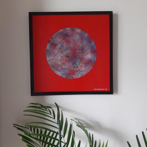 Schilderij: "Circle In Red"., Antiek en Kunst, Kunst | Schilderijen | Modern, Ophalen of Verzenden