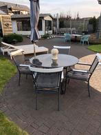 Marmeren tafel 120cm +4stoelen met kussens, Jardin & Terrasse, Comme neuf, Enlèvement ou Envoi
