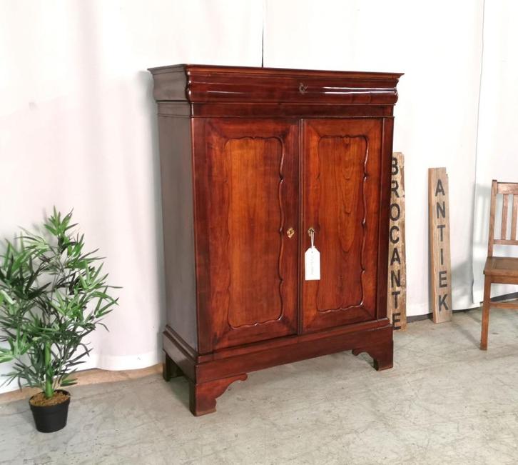 Antieke Louis Philippe Biedermeyer linnenkast +marmer H 150, Antiek en Kunst, Curiosa en Brocante, Ophalen