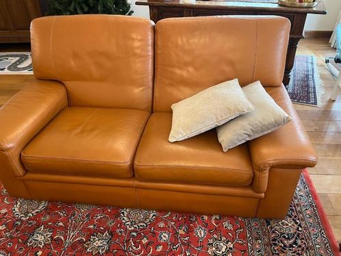 leren salon cognac, Huis en Inrichting, Zetels | Complete zithoeken, Zo goed als nieuw, Leer, Ophalen