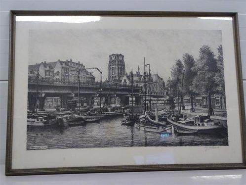 A5250 Jaap Linderen / Rotterdam Kolk, Antiek en Kunst, Kunst | Etsen en Gravures, Ophalen of Verzenden