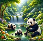 diamond painting:"pandas-waterval",55x55 cm.,vierkante steen, Ophalen of Verzenden, Nieuw, Materiaal