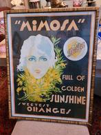 zeer mooie oude reclame MIMOSA ORAGE, Antiek en Kunst, Ophalen